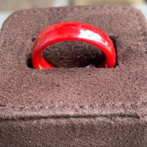 Imitation  dyed red jade medium width band ring